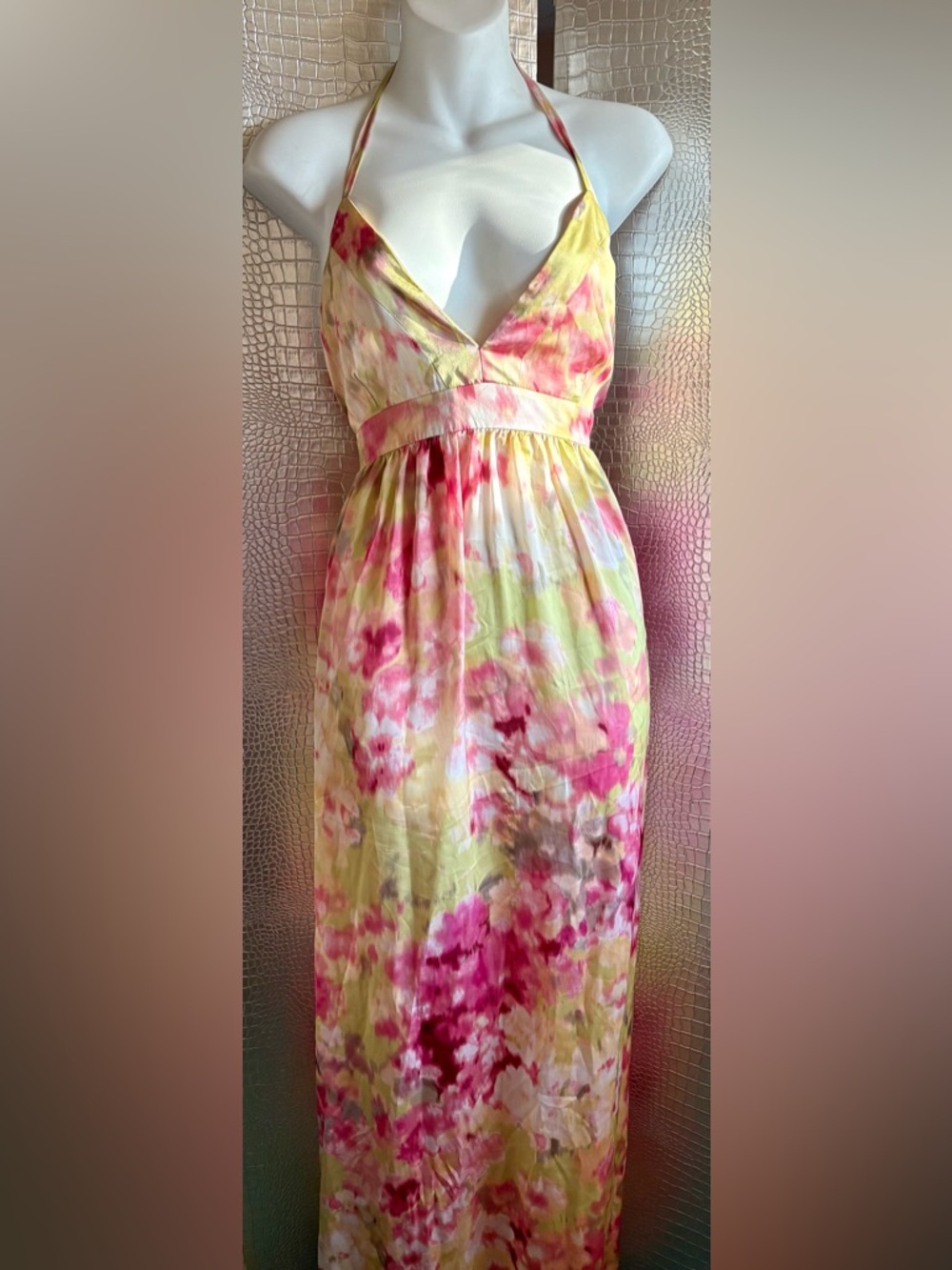Womens Floral Tie-Dye Sundress - Pink & Yellow